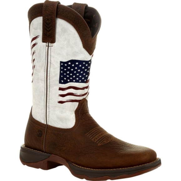 Durango Lady Rebel by Durango Distressed Flag Embroidery Western Boot-Bay Brown And White | Outlet Sale