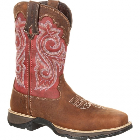 Durango Lady Rebel Work by Durango Waterproof Composite Toe Western Work Boot-Briar Brown And Rusty Red | Outlet Sale