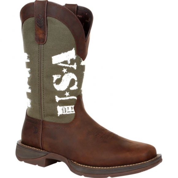 Durango Men's Rebel by Durango Army Green USA Print Western Boot-Brown And Army Green | Outlet Sale