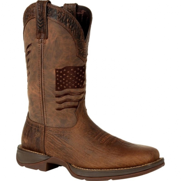 Durango Men's Rebel by Durango Brown Distressed Flag Embroidery Western Boot-Acorn | Outlet Sale