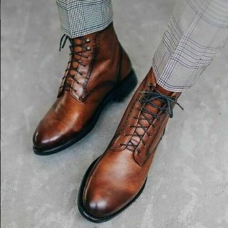 Men's Handmade Brown Lace up Ankle Boots for Brown | Save More