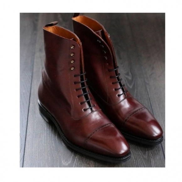 Men's Handmade Burgundy Color Lace up Boots Leather Ankle | Save More