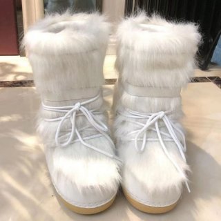 Women's Boots White Fluffy Winter Fur Size Snow Faux Warm Furry | Save More