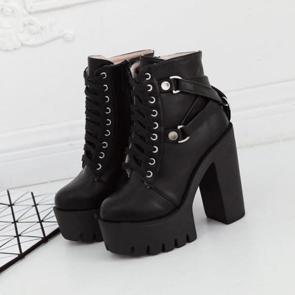 Women's Platform Boots Black Gothic Boots Lace up Goth Shoes Women | Save More