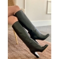 Women's Black Leather Knee High Boots Black Knee High Boots | Save More