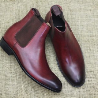 Men's Bespoke Handmade Burgundy Color Genuine Leather Ankle High | Save More