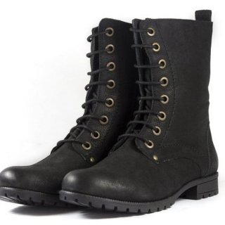 Women's Black Combat Biker Ankle Boots-lace up and Zip Up | Save More