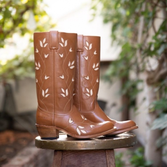 Women's Flower Boots Leaf Brown | Save More