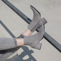 Women's Gray Ankle Leather Boots Pointy Handmade Ankle Booties | Save More