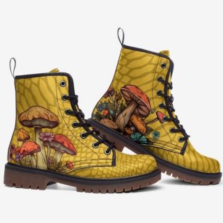 Men's Mushroom Boots Yellow Boots Vegan Leather Lace up Combat Boots | Save More