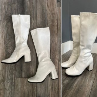 Women's Vintage Go Go Boots 70s Style Square Toe Square Heal White | Save More