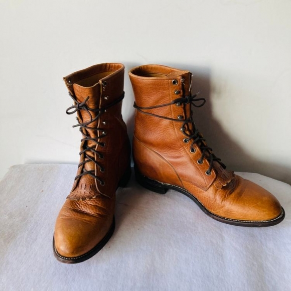 Men's Sz 10 D Vintage Warm Caramel Brown Leather Justin Lace up | Save More