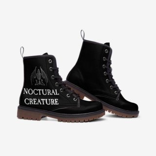 Women's Noctural Creature Black Unisex Combat Boots Goth Vegan | Save More