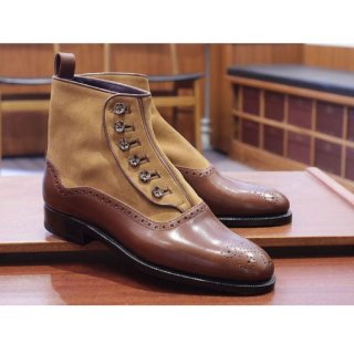 Men's Handmade Classic Brown Color Leather Buttons Boots | Save More