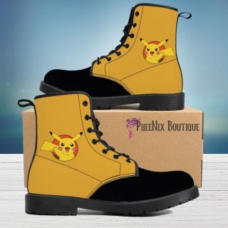 Men's Custom Pikachu Inspired Vegan Leather Combat Boots Pokemon | Save More