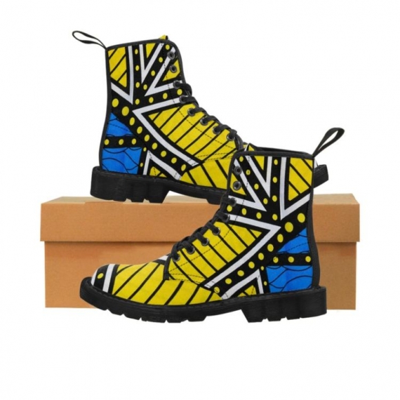 Women's Blue and Yellow Canvas Boots | Save More