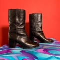 Women's Frye Black Leather Boots Mid Pull up With Heel Size | Save More