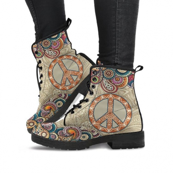 Women's Colorful Peace Sign Mandalas Boots Vegan Leather | Save More