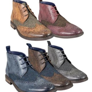 Men's Tweed Leather Mix Shoes Chelsea Lace up Boots | Save More