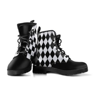 Women's Black White Diamonds Boots Combat Style's | Save More