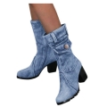 Women's Blue Jeans Boots Mid-rise Boots Rome Slip-on | Save More