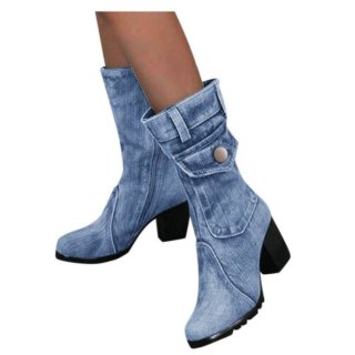 Women's Blue Jeans Boots Mid-rise Boots Rome Slip-on | Save More