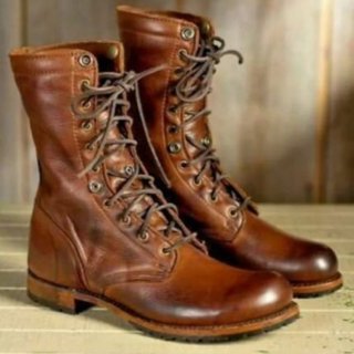 Men's Handmade Brown Leather Biker Boots Jungle Boots Hunting | Save More