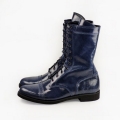 Men's Handmade Blue Patent Leather Biker Boots | Save More