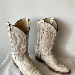 Women's Vintage White Leather Cowboy Boots-leather and Ostrich Skin | Save More