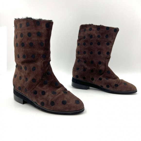 Women's Vintage Perry Ellis Suede Polka Dot Boots Chocolate Brown Faux | Save More