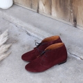 Women's Retro Style Natural Burgundy Velvet Leatherclassic Booties | Save More