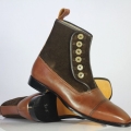 Men's Handmade Brown Leather Suede Button Boots Cap Toe | Save More