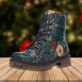 Men's Combat Boots Christmas Floral Boots Goth Shoes Leather | Save More