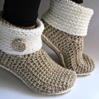 Women's Crochet Slipper Boots With Eco Leather Soles Slippers | Save More