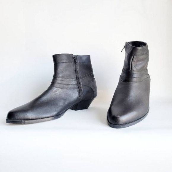 Men's 80s Boots Leather Boots Charcoal Black Leather Boots | Save More