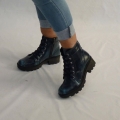 Women's Dark Blue Military Boots Vegan Lacezipper Closure With TPU | Save More