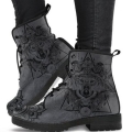 Women's Dark Gray Boots Wolf Mandala Fashion Vegan Leather | Save More