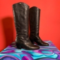 Women's Frye Black Leather Knee High Heeled Riding Boots Size Womens | Save More