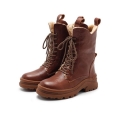 Women's Leather Combat Boots Designer Retro Chunky Riding Boots in | Save More