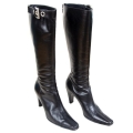 Women's Vintage Prada Black Leather Boots / Prada Buckle Pointy Square | Save More