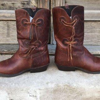 Women's Vintage 80s Never Worn Brown Leather Boots Low Heels | Save More