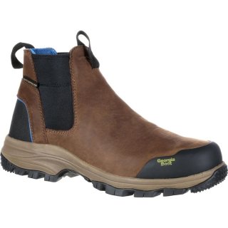 Georgia Boots | Men's Blue Collar Chelsea Waterproof Work Romeo-Dark Brown