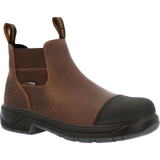 Georgia Boots | Men's Brewmaster Composite Toe Waterproof Chelsea-Black And Brown