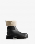 Hunter | Women's Refined Stitch Roll Top Vegan Shearling Boots-Black | New Outlet