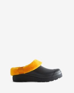 Hunter | Women's Play Vegan Shearling Insulated Clogs-Black/Nomad Orange | New Outlet