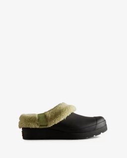 Hunter | Women's Play Vegan Shearling Insulated Clogs-Black/Wild Green | New Outlet