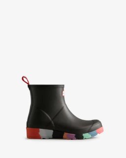 Hunter | Women's Play Short Stripe Sole Rain Boots-Black / Multi Sole | New Outlet