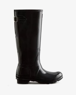 Hunter | Women's Tall Back Adjustable Gloss Rain Boots-Black | New Outlet