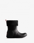 Hunter | Women's Insulated Roll Top Vegan Shearling Boots-Black | New Outlet