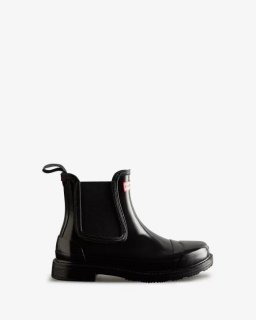 Hunter | Women's Commando Gloss Chelsea Boots-Black | New Outlet